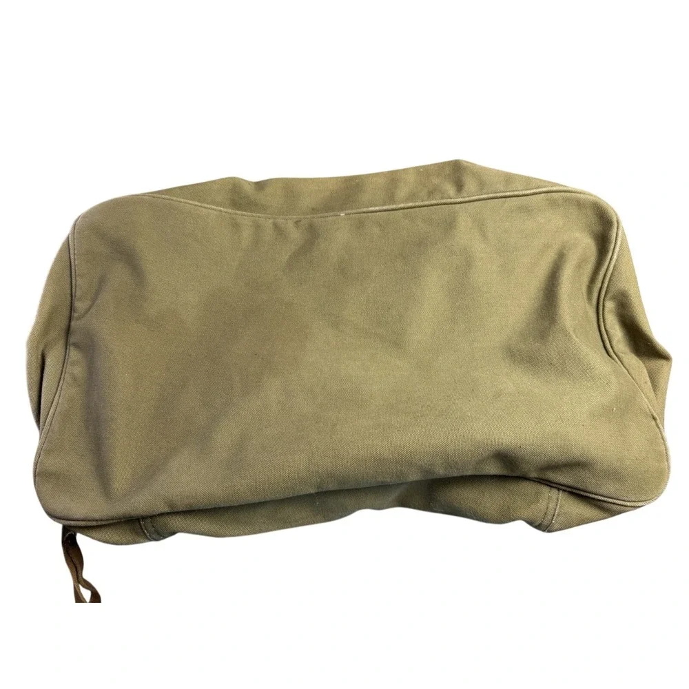 Vintage Eddie Bauer Army Green Safari Canvas Leather Duffle Shoulder Utility Bag